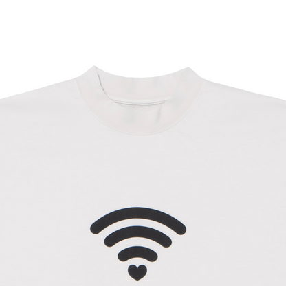 Black Heart WiFi Letter Logo Graphic T-Shirt, Crew Neck Short Sleeve Casual Tee