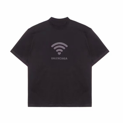 Black Heart WiFi Letter Logo Graphic T-Shirt, Crew Neck Short Sleeve Casual Tee