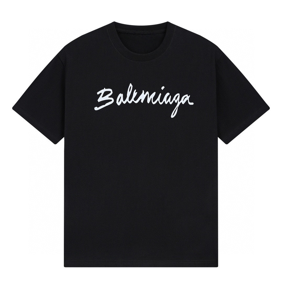 New Black Handwritten Letter Logo Graphic T-Shirt, Crew Neck Short Sleeve Casual Tee