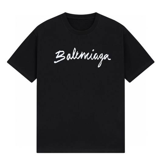 New Black Handwritten Letter Logo Graphic T-Shirt, Crew Neck Short Sleeve Casual Tee