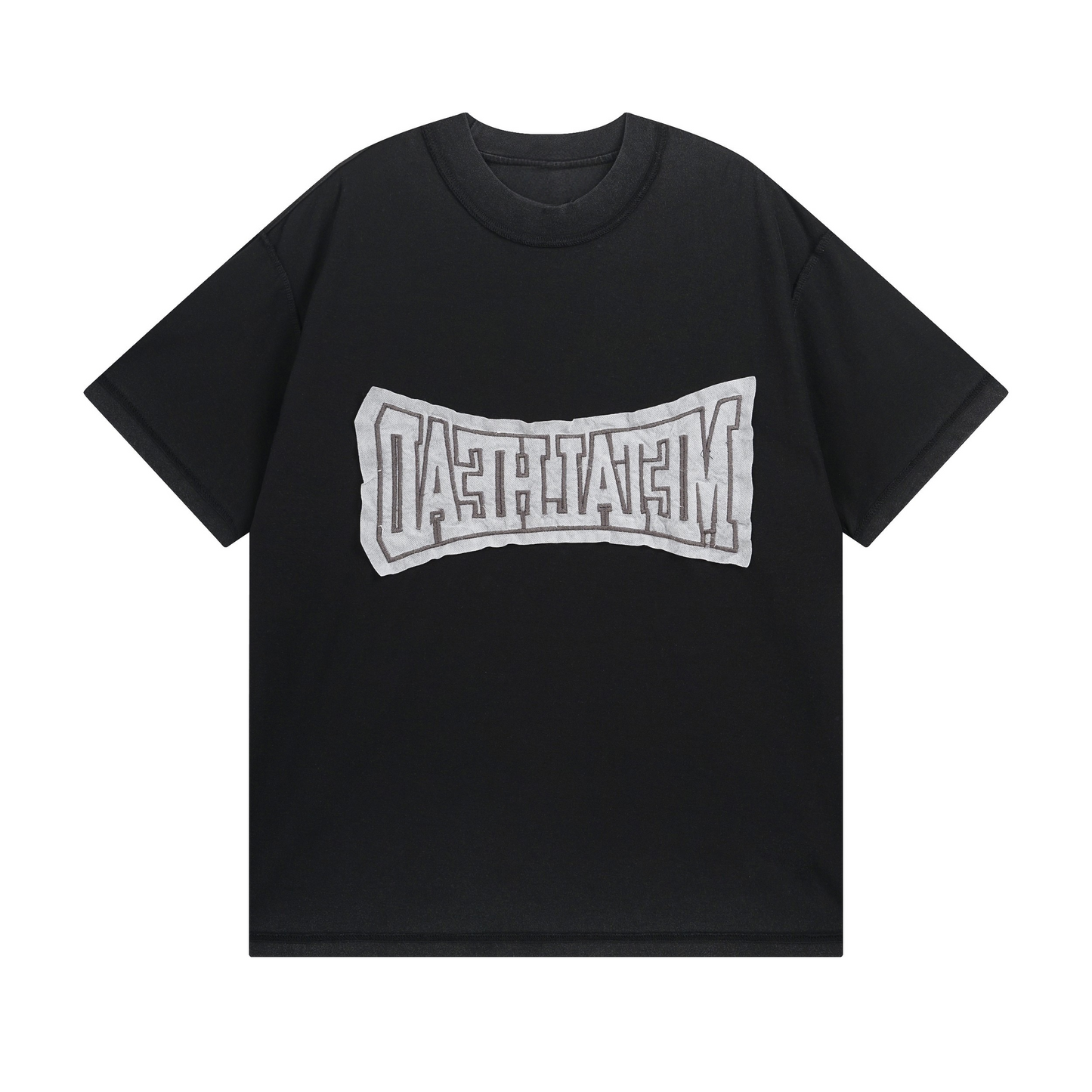 New Black Crew Neck Jersey Knit T-Shirt, Short Sleeve Loose Fit Casual Tee