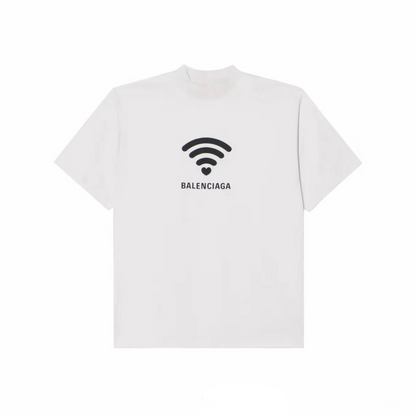 Black Heart WiFi Letter Logo Graphic T-Shirt, Crew Neck Short Sleeve Casual Tee